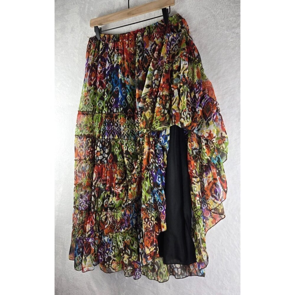 VTG Lola P Maxi Skirt Tiered Floral M Self Lining Ruffel Trim Boho Southwestern